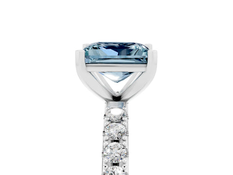 White gold Princess Cut Aquamarine Solitaire Pavé Band with Four-Prong Setting_5