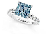 White gold Princess Cut Aquamarine Solitaire Pavé Engagement Ring with Round Band and Prong Setting_13