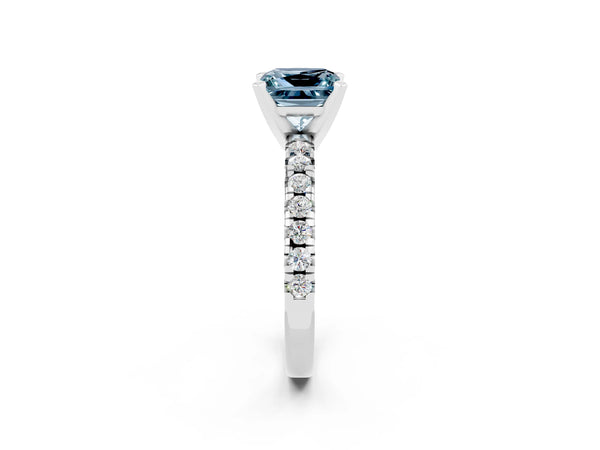 White gold Princess Cut Aquamarine Solitaire Pavé Engagement Ring with Round Band and Prong Setting