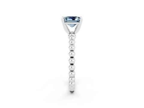 White gold Princess Cut Aquamarine Solitaire Ring with Beaded Band and Prong Setting_14