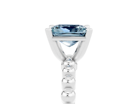 White gold Princess Cut Aquamarine Solitaire Ring with Beaded Band and Prong Setting_5