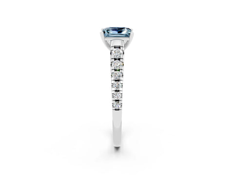 White gold Princess Cut Aquamarine Solitaire Ring with Cathedral Setting and Pavé Band_2