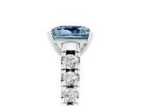 White gold Princess Cut Aquamarine Solitaire Ring with Cathedral Setting and Pavé Band_5