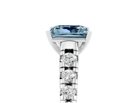 White gold Princess Cut Aquamarine Solitaire Ring with Cathedral Setting and Pavé Band_5