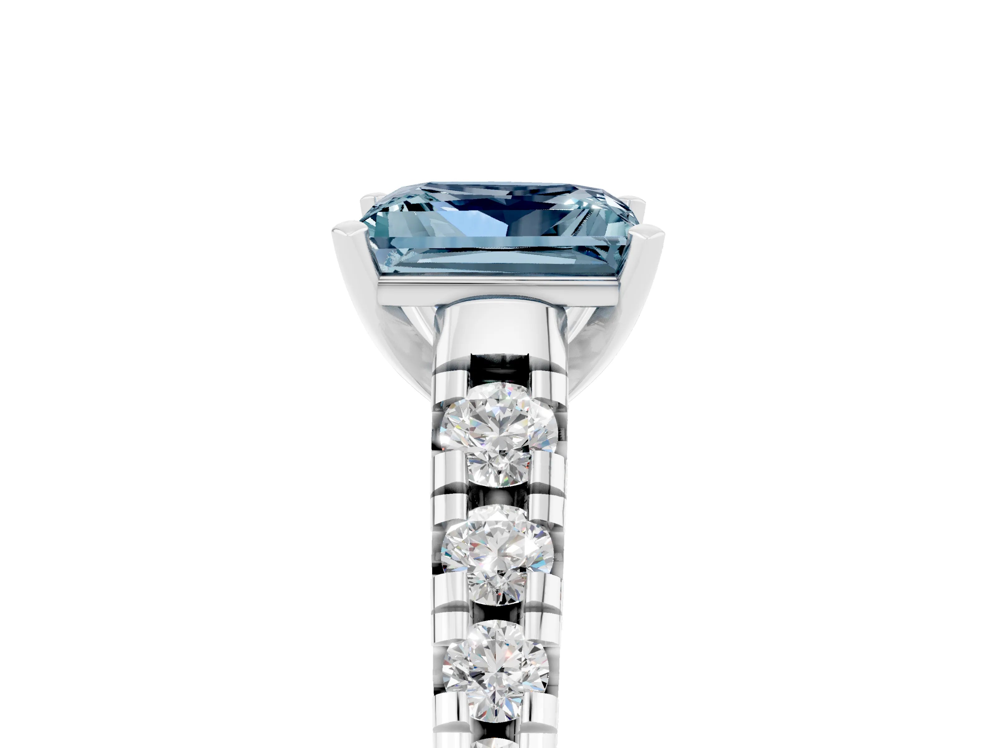 White gold Princess Cut Aquamarine Solitaire Ring with Cathedral Setting and Pavé Band_5