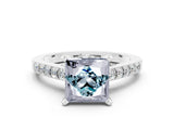 White gold Princess Cut Aquamarine Solitaire Ring with Crossover Gallery and Round  Pavé Band_13