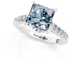White gold Princess Cut Aquamarine Solitaire Ring with Crossover Gallery and Round  Pavé Band_14