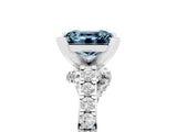 White gold Princess Cut Aquamarine Solitaire Ring with Crossover Gallery and Round  Pavé Band_18
