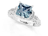 White gold Princess Cut Aquamarine Solitaire Ring with Filigree Band and Four-Prong Setting_25