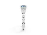 White gold Princess Cut Aquamarine Solitaire Ring with Filigree Band and Four-Prong Setting_26