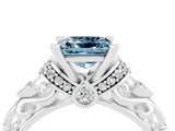 White gold Princess Cut Aquamarine Solitaire Ring with Filigree Band and Four-Prong Setting_28