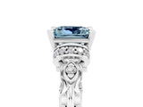 White gold Princess Cut Aquamarine Solitaire Ring with Filigree Band and Four-Prong Setting_29