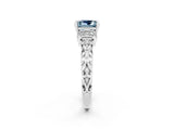 White gold Princess Cut Aquamarine Solitaire Ring with Filigree Band and Four-Prong Setting_32