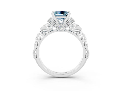 White gold Princess Cut Aquamarine Solitaire Ring with Filigree Band and Four-Prong Setting_33