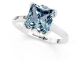White gold Princess Cut Aquamarine Solitaire Ring with Flower Prong Setting and Classic Band_13