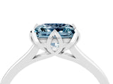 White gold Princess Cut Aquamarine Solitaire Ring with Flower Prong Setting and Classic Band_16