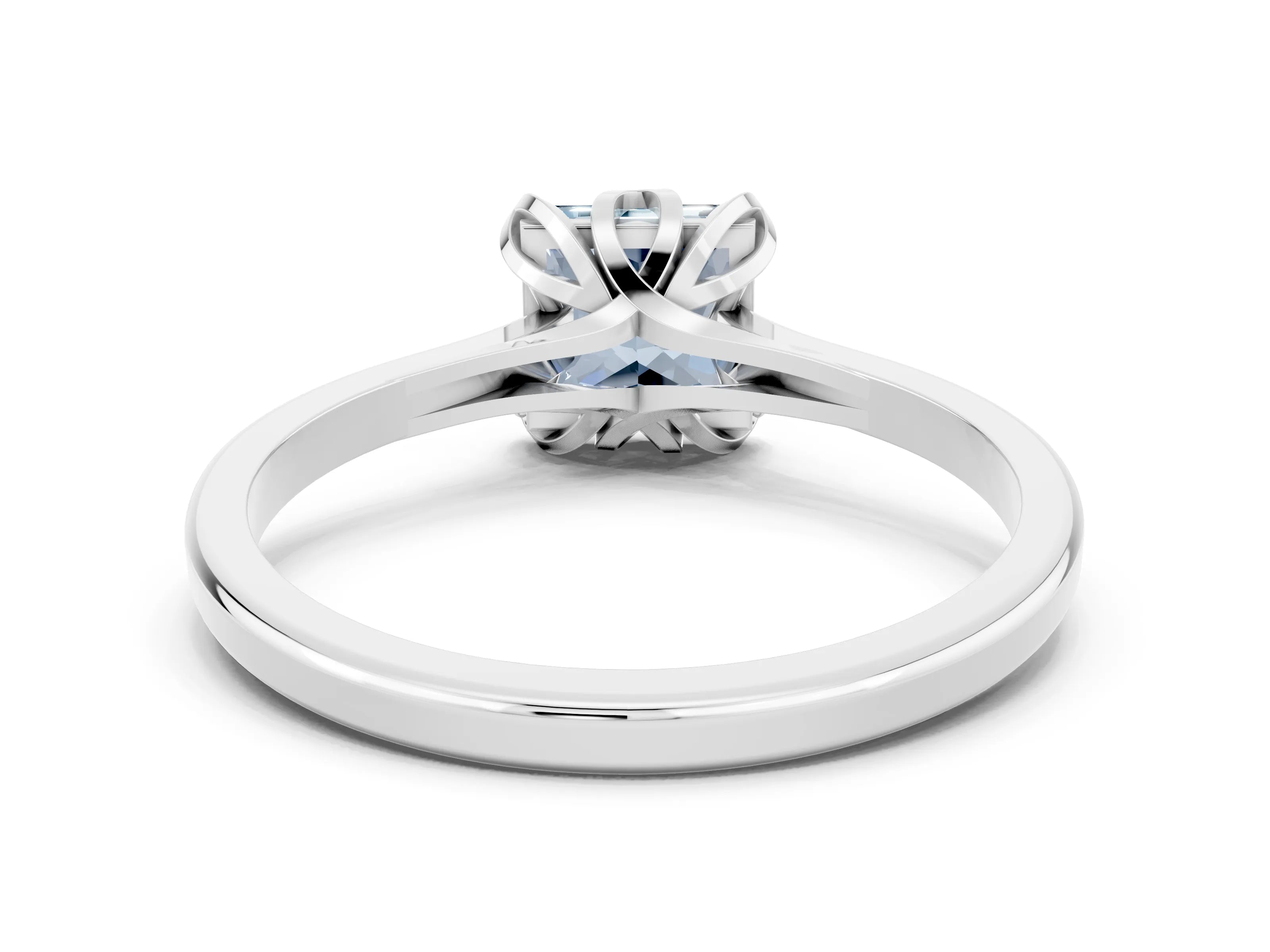 White gold Princess Cut Aquamarine Solitaire Ring with Flower Prong Setting and Classic Band_36