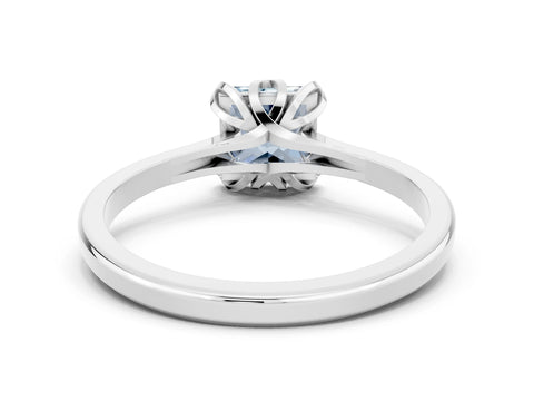 White gold Princess Cut Aquamarine Solitaire Ring with Flower Prong Setting and Classic Band_36