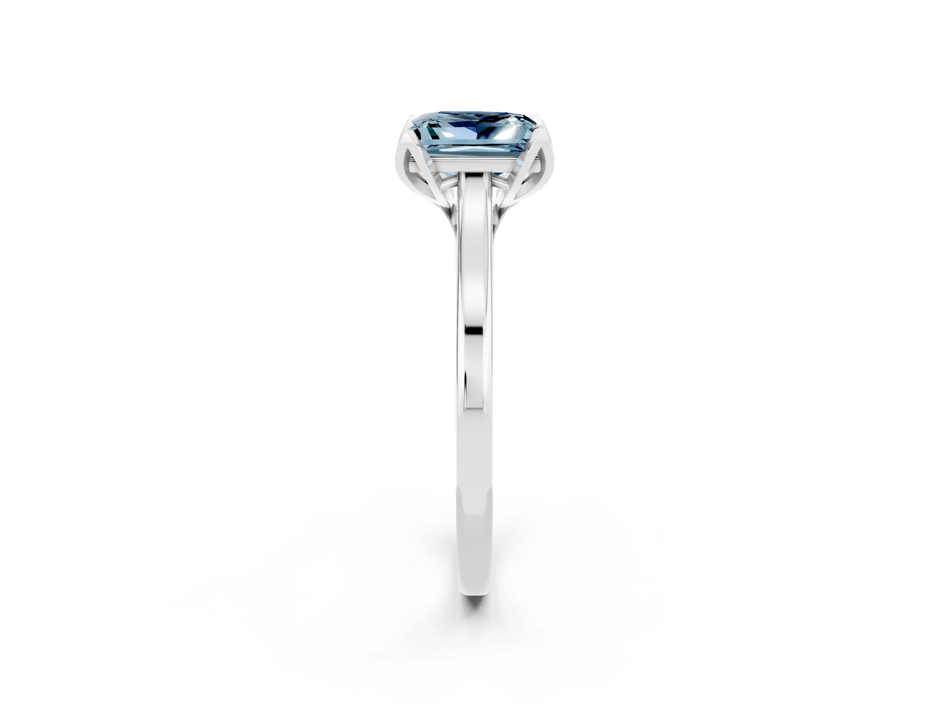 White gold Princess Cut Aquamarine Solitaire Ring with Flower Prong Setting and Classic Band_38