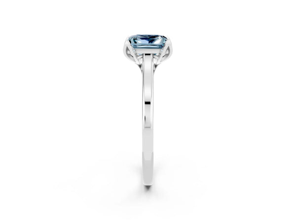Silver Princess Cut Aquamarine Solitaire Ring with Flower Prong Setting and Classic Band