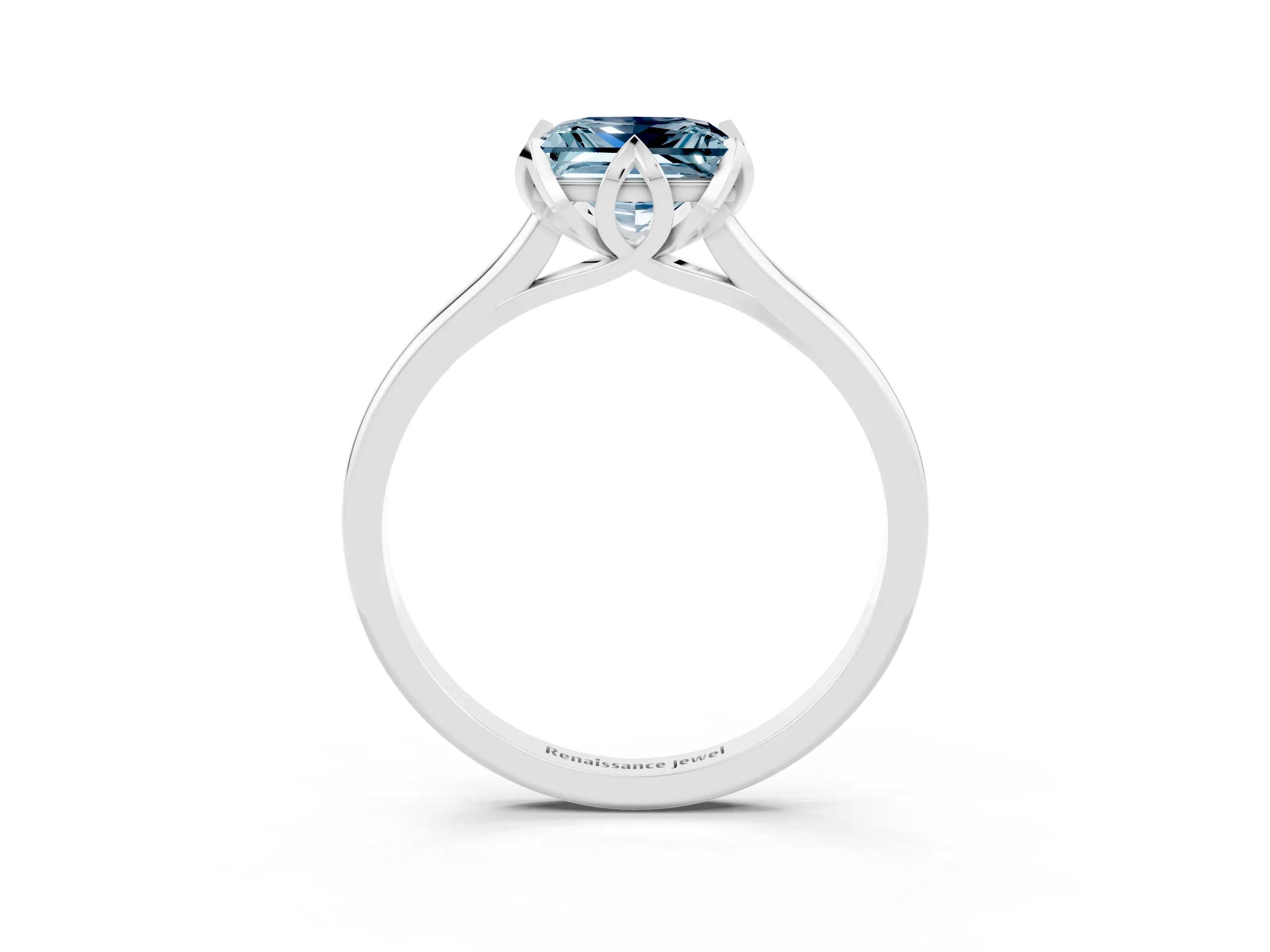 White gold Princess Cut Aquamarine Solitaire Ring with Flower Prong Setting and Classic Band_39