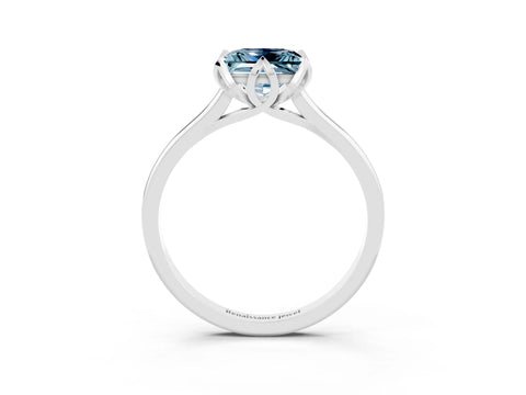White gold Princess Cut Aquamarine Solitaire Ring with Flower Prong Setting and Classic Band_39