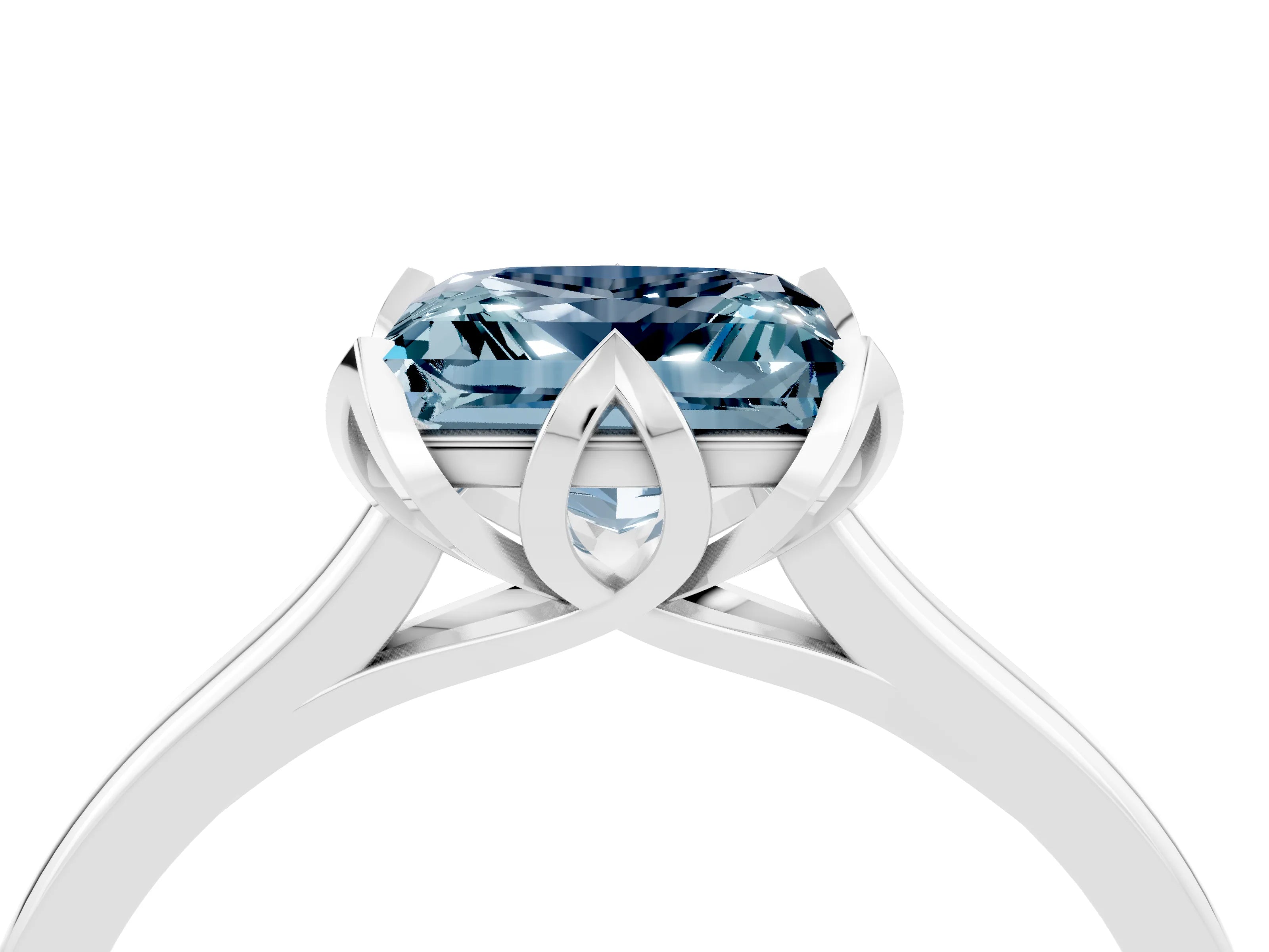 White gold Princess Cut Aquamarine Solitaire Ring with Flower Prong Setting and Classic Band_40