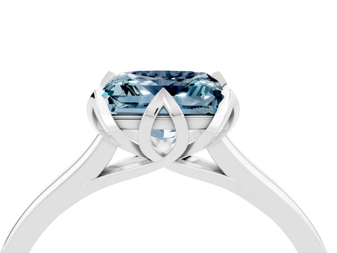 White gold Princess Cut Aquamarine Solitaire Ring with Flower Prong Setting and Classic Band_40
