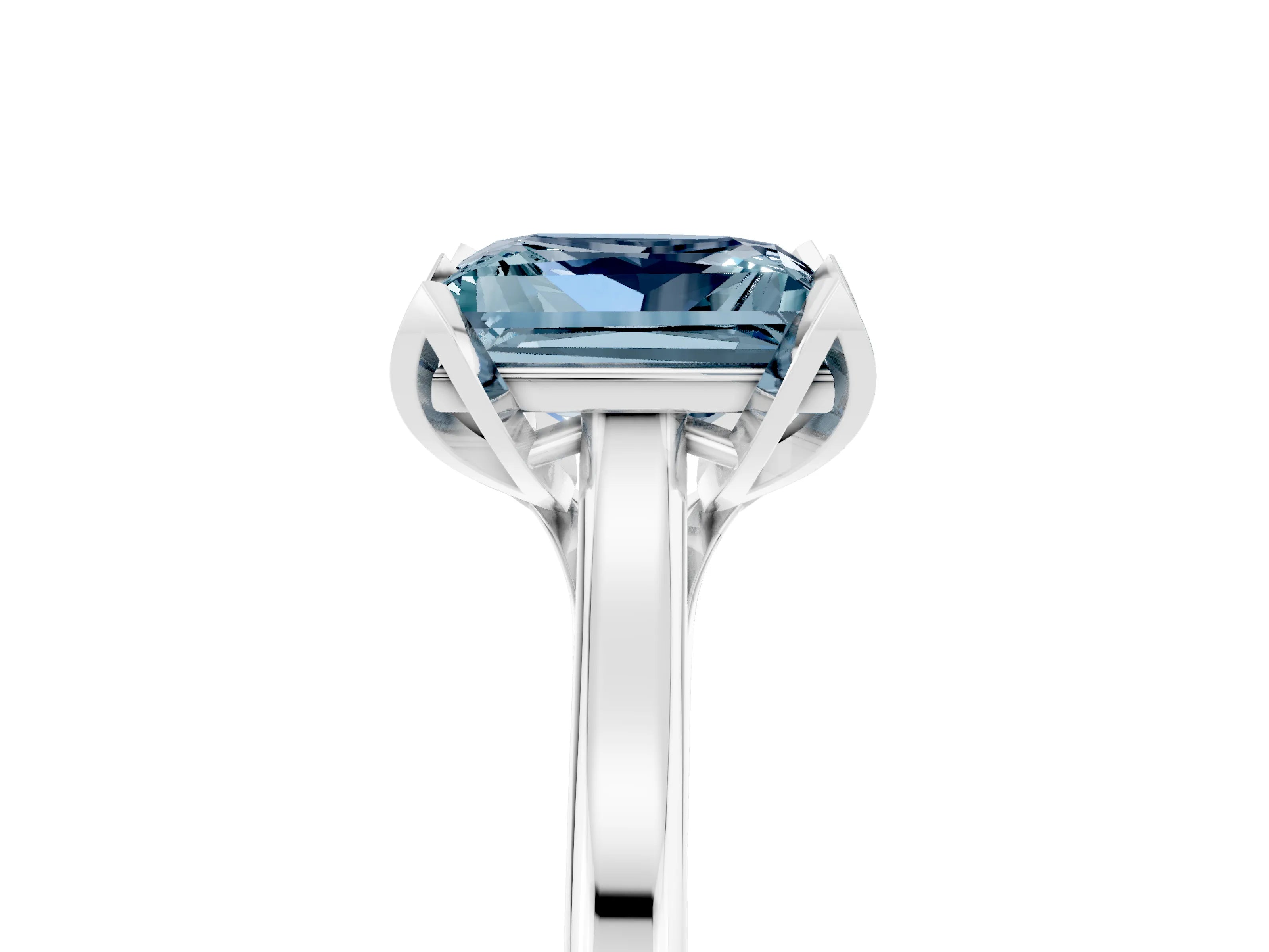 White gold Princess Cut Aquamarine Solitaire Ring with Flower Prong Setting and Classic Band_41