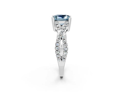White gold Princess Cut Aquamarine Solitaire Ring with Four-Prong Setting and Twisted Pavé Band_2