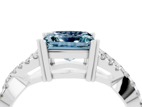 White gold Princess Cut Aquamarine Solitaire Ring with Four-Prong Setting and Twisted Pavé Band_4