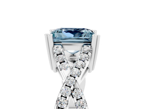 White gold Princess Cut Aquamarine Solitaire Ring with Four-Prong Setting and Twisted Pavé Band_5