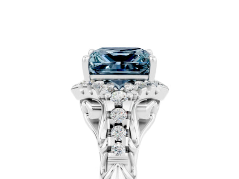 White gold Princess Cut Aquamarine Solitaire Ring with Hidden Halo and Pavé Band_35