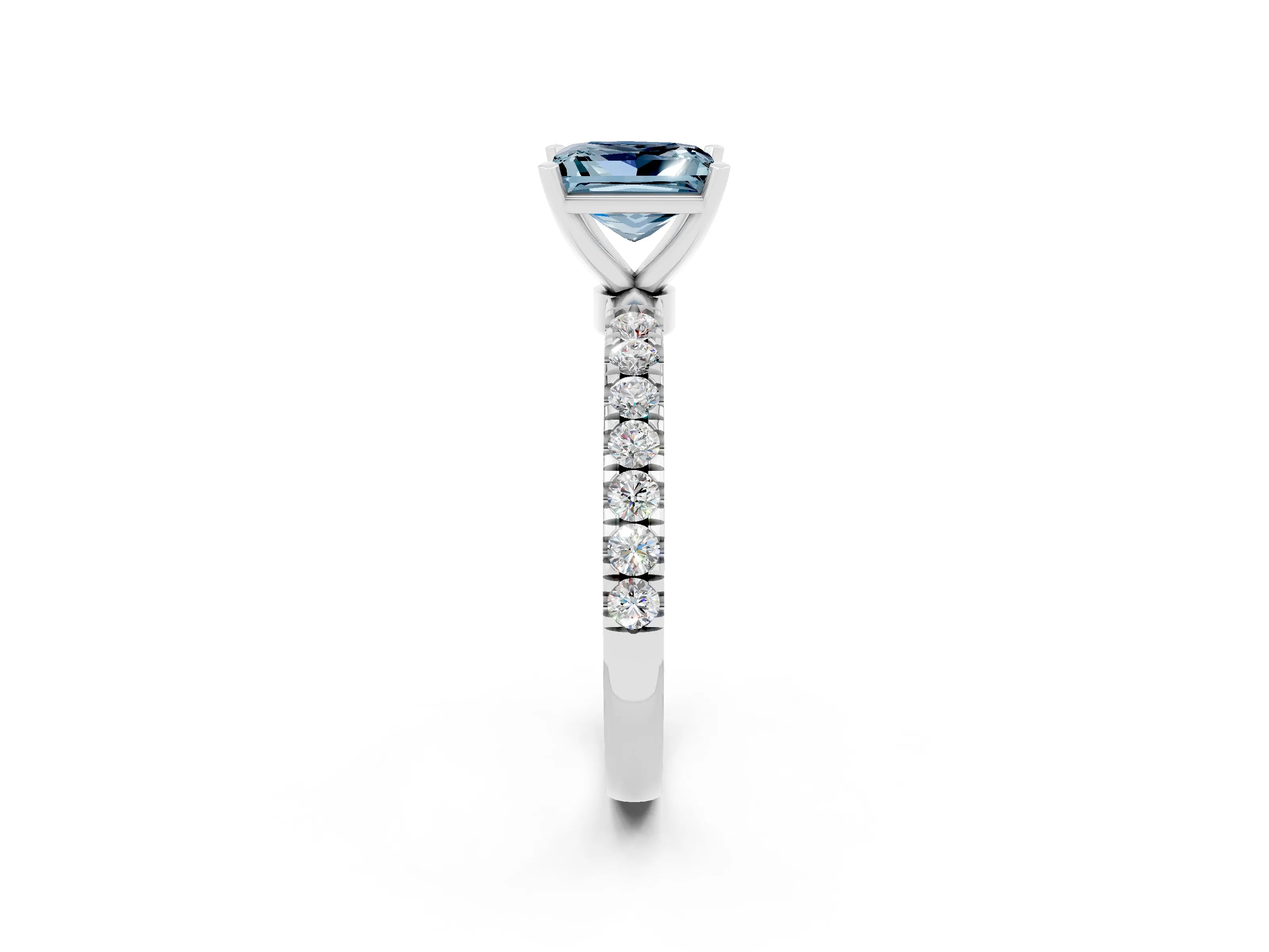 White gold Princess Cut Aquamarine Solitaire Ring with Pavé Accents and Four-Prong Setting_2