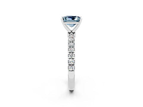 White gold Princess Cut Aquamarine Solitaire Ring with Pavé Accents and Four-Prong Setting_2