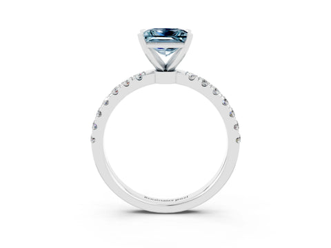 White gold Princess Cut Aquamarine Solitaire Ring with Pavé Accents and Four-Prong Setting_3