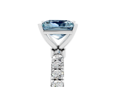 White gold Princess Cut Aquamarine Solitaire Ring with Pavé Accents and Four-Prong Setting_5