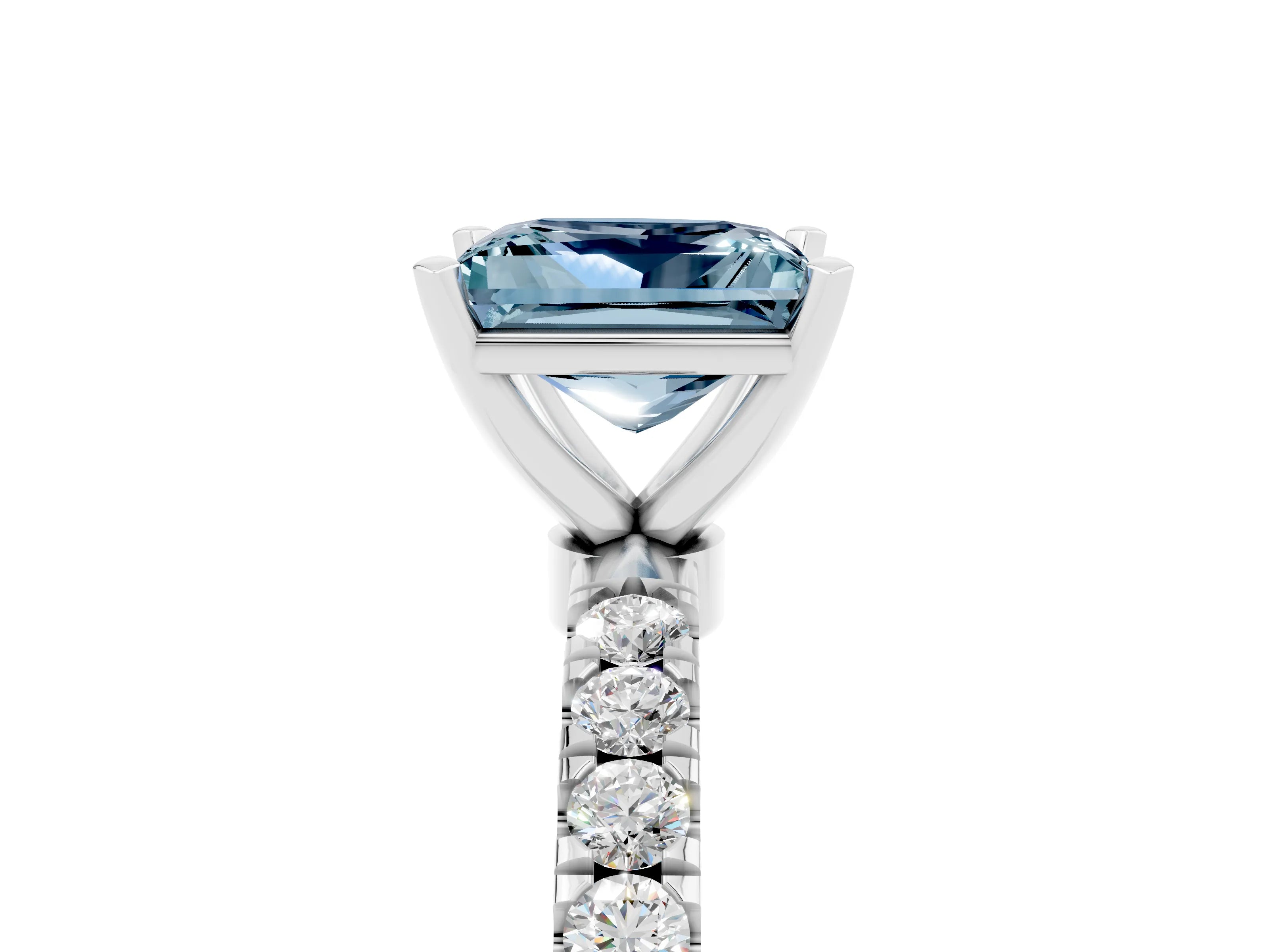 White gold Princess Cut Aquamarine Solitaire Ring with Pavé Accents and Four-Prong Setting_5