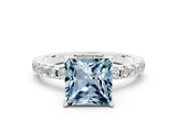 White gold Princess Cut Aquamarine Solitaire Ring with Pavé Band and Four-Prong Setting_24