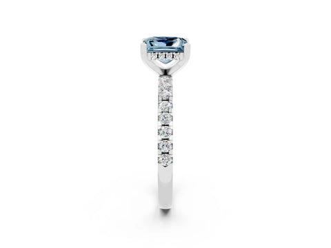 White gold Princess Cut Aquamarine Solitaire Ring with Pavé Band and Four-Prong Setting_26
