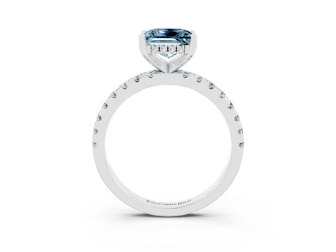 White gold Princess Cut Aquamarine Solitaire Ring with Pavé Band and Four-Prong Setting_27