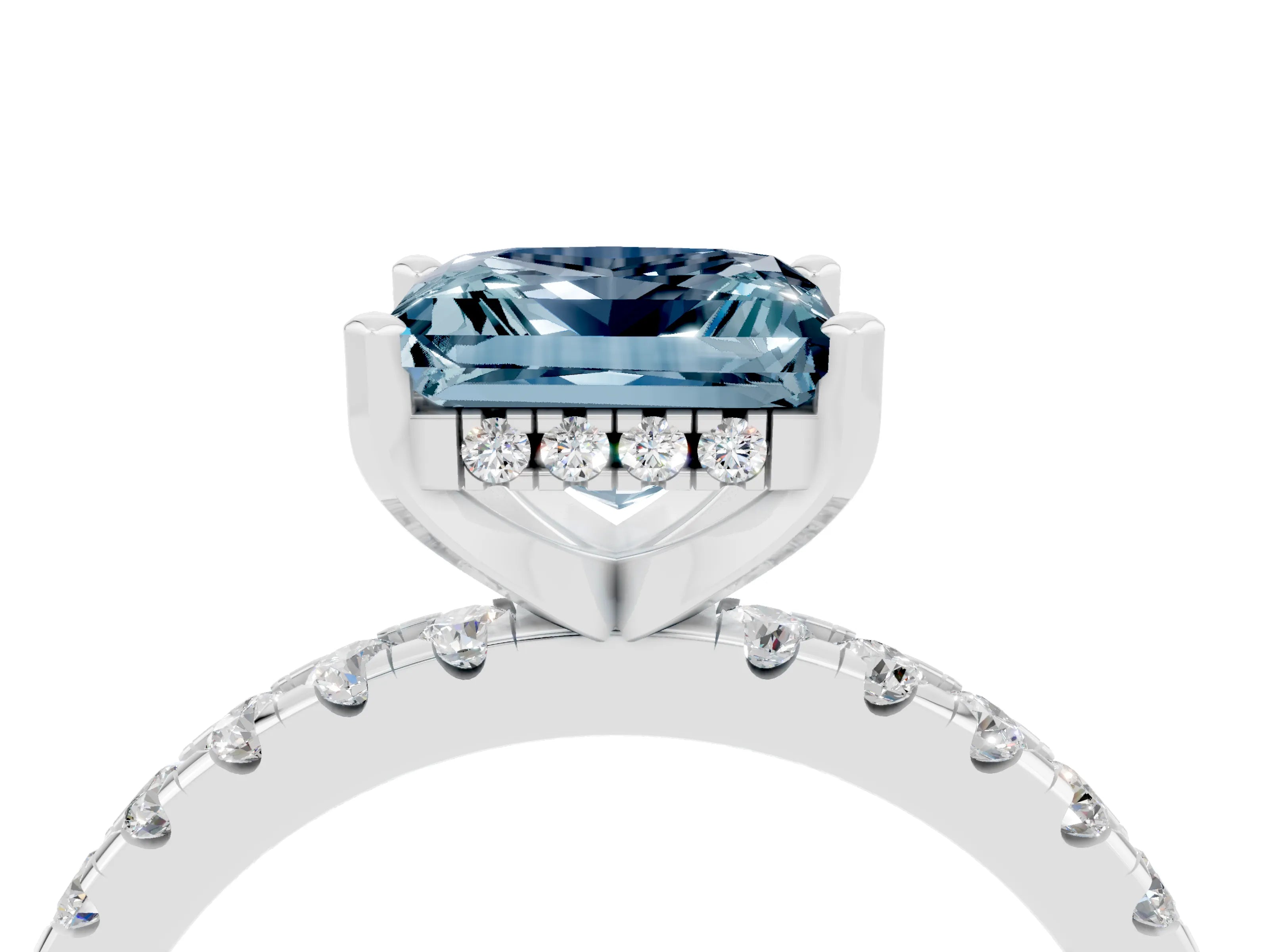 White gold Princess Cut Aquamarine Solitaire Ring with Pavé Band and Four-Prong Setting_28