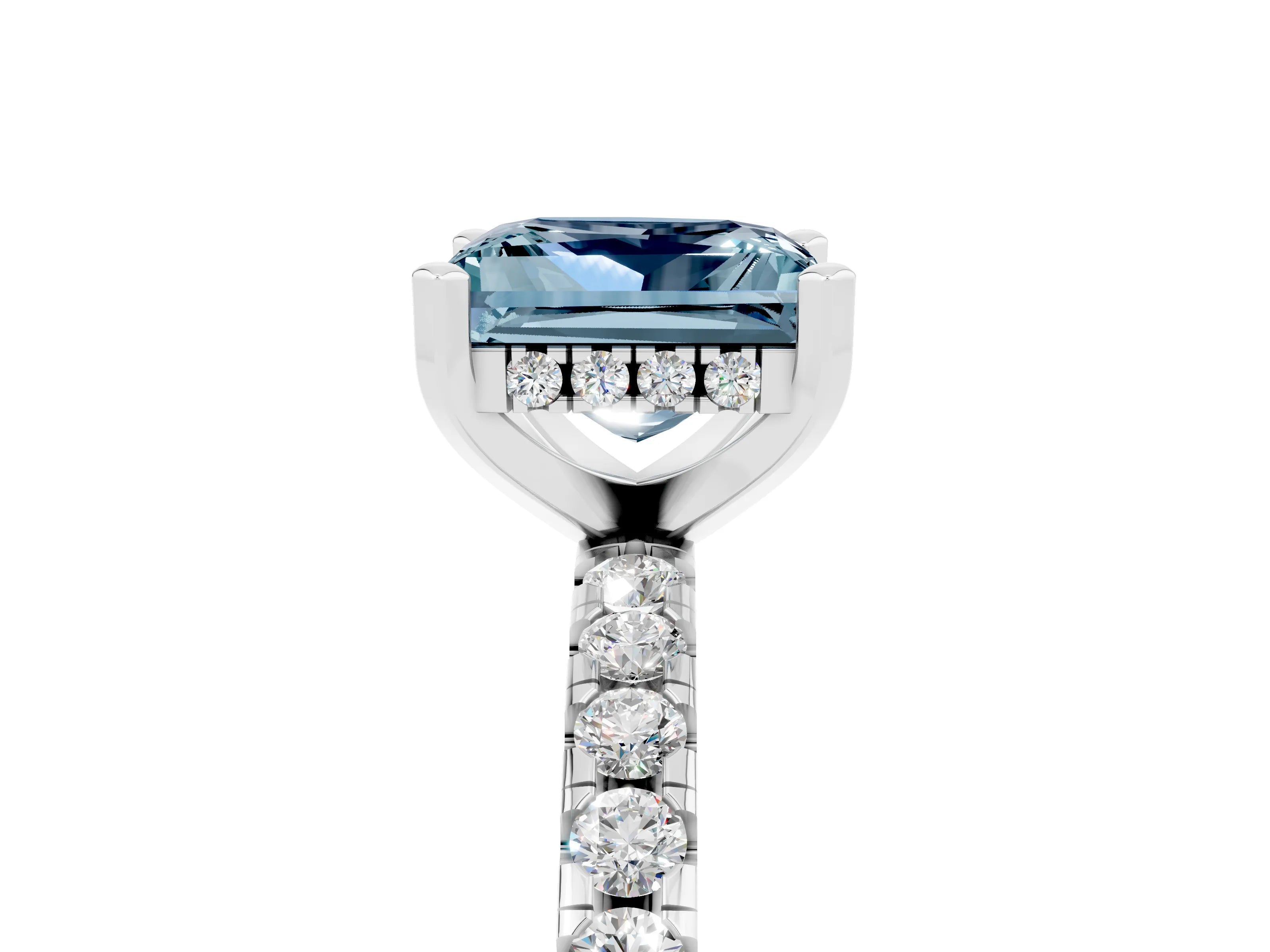 White gold Princess Cut Aquamarine Solitaire Ring with Pavé Band and Four-Prong Setting_29