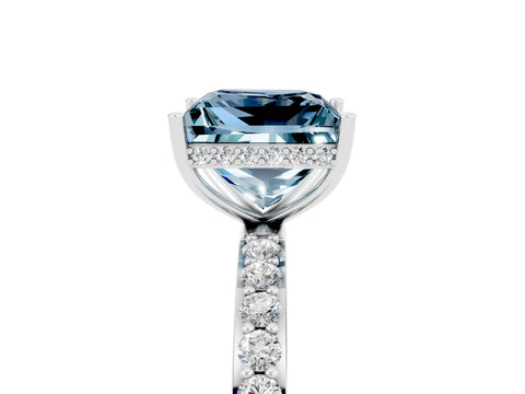 White gold Princess Cut Aquamarine Solitaire Ring with Pavé Band and Hidden Halo_5