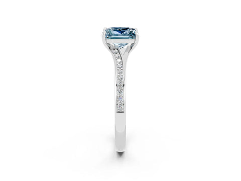 White gold Princess Cut Aquamarine Solitaire Ring with Pavé Band and Prong Setting_14