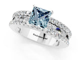 White gold Princess Cut Aquamarine Solitaire Ring with Pavé and Channel Set Band_1