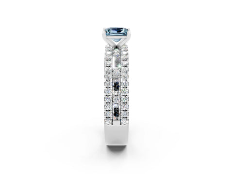 White gold Princess Cut Aquamarine Solitaire Ring with Pavé and Channel Set Band_2