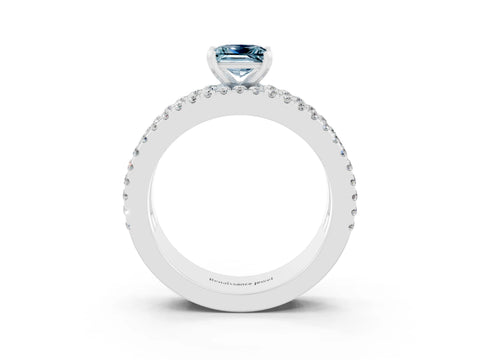 White gold Princess Cut Aquamarine Solitaire Ring with Pavé and Channel Set Band_3