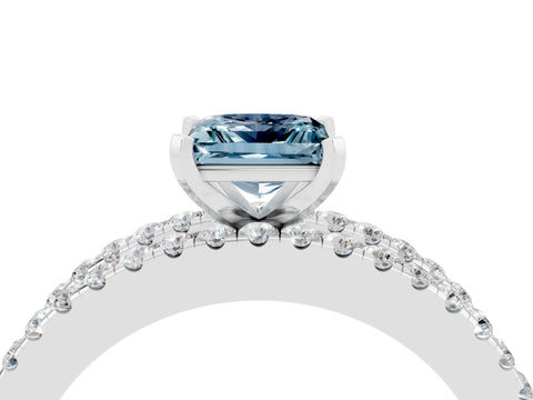 White gold Princess Cut Aquamarine Solitaire Ring with Pavé and Channel Set Band_4