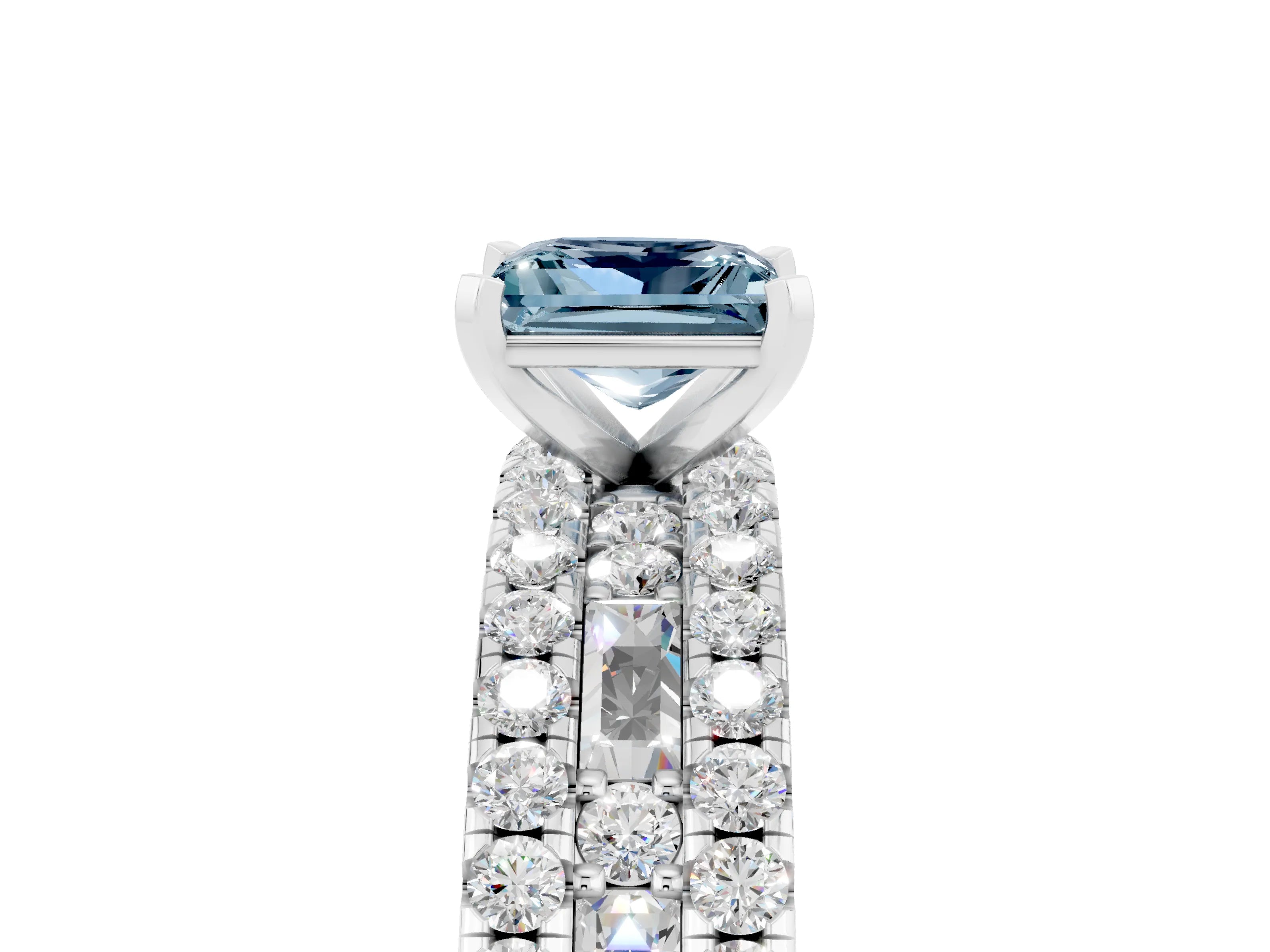 White gold Princess Cut Aquamarine Solitaire Ring with Pavé and Channel Set Band_5